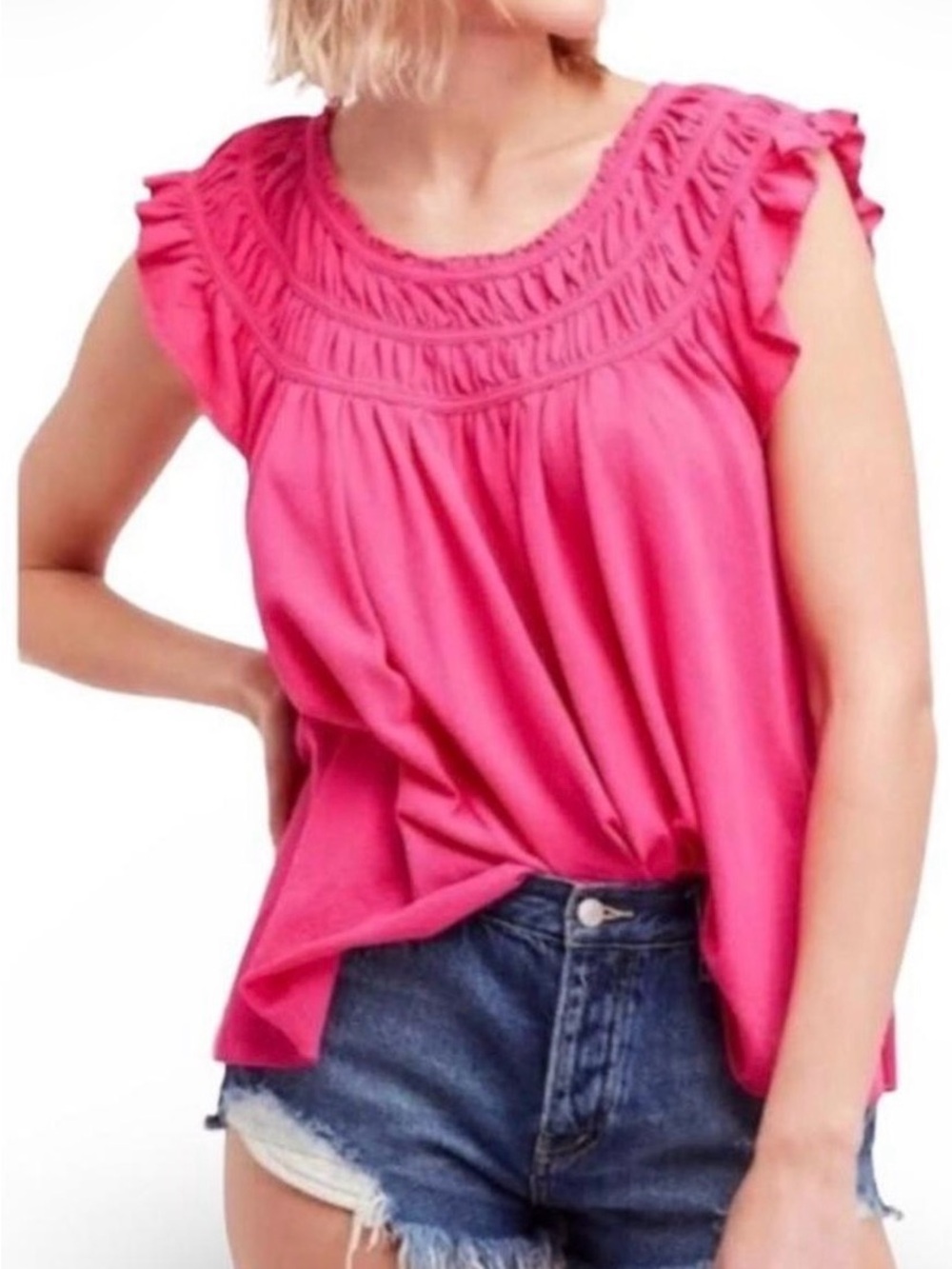 We The Free Hot Pink Ruffled Yoke Sleeveless Camisole